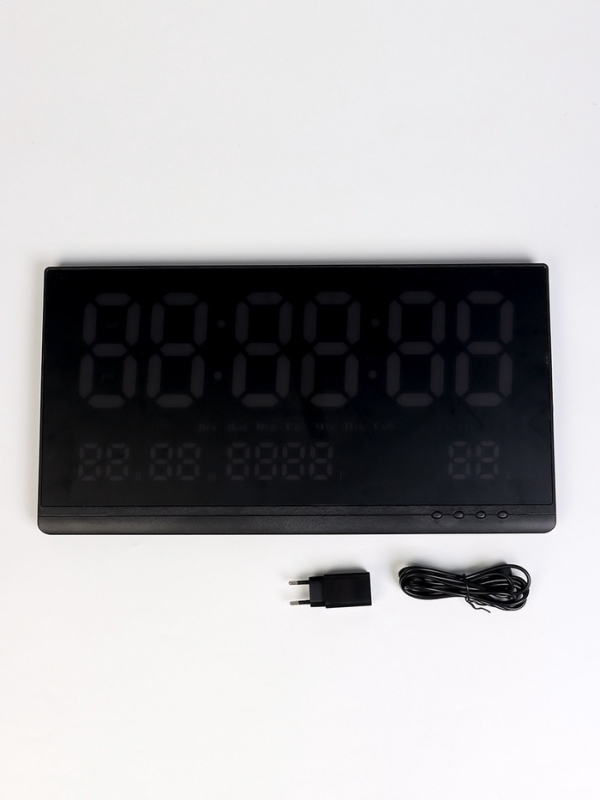 Часы электронные настенные, календарь и термометр, 47.5 х 25.3 см, синие цифры 10.8 х 5.3 см   10766