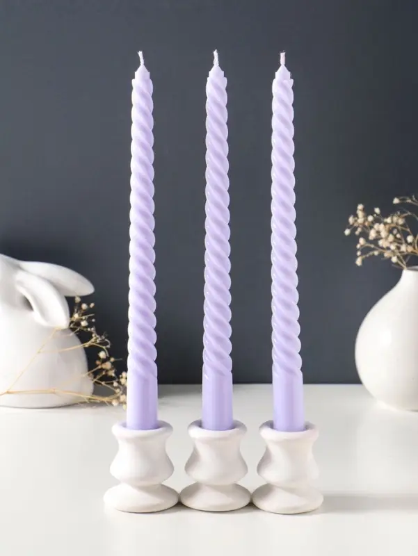 Набор свечей витых 25 см, 3 шт., 57 г, 5 ч, лаванда