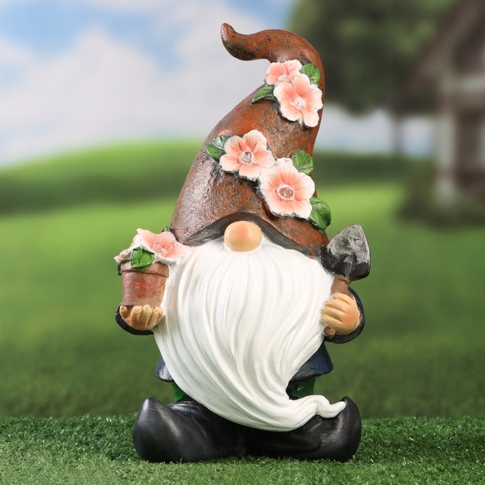 Садовый фонарь  Садовый фонарь "Гномик садовод" 13х16х27см