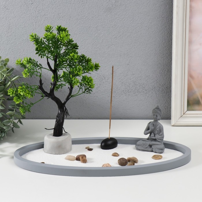 Сад камней Дзен  Сад камней Дзен "Будда медитация в саду" песок+аромапалочка 22,5х34,5х15,7 см