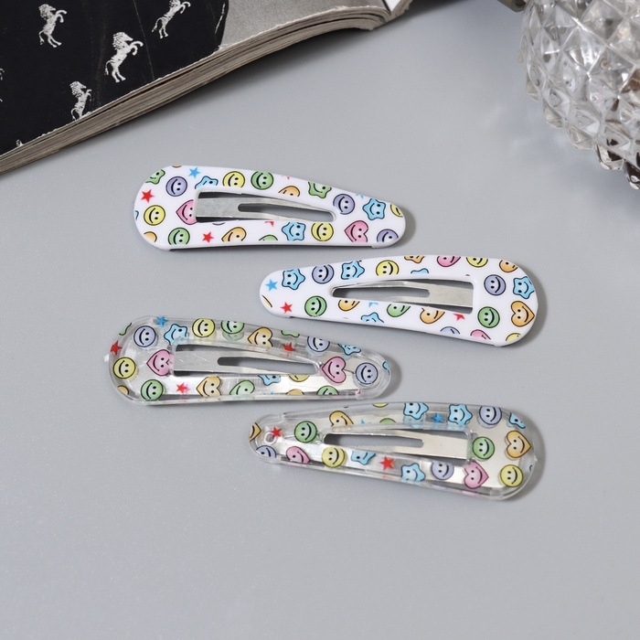 Невидимка для волос  Невидимка для волос "Глория" (набор 4 шт) улыбки, 5 см