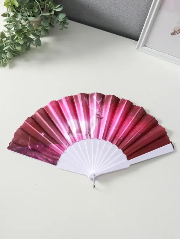 Веер пластик, текстиль Веер пластик, текстиль "Олени" МИКС широкие лопасти 23 см