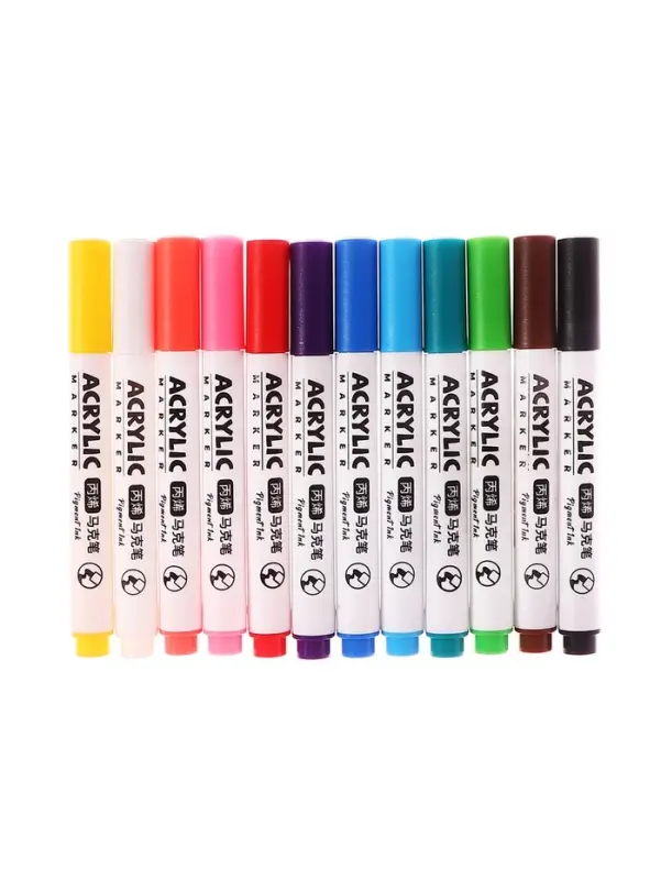Набор акриловых маркеров, 12 цветов, в пластиковом тубусе