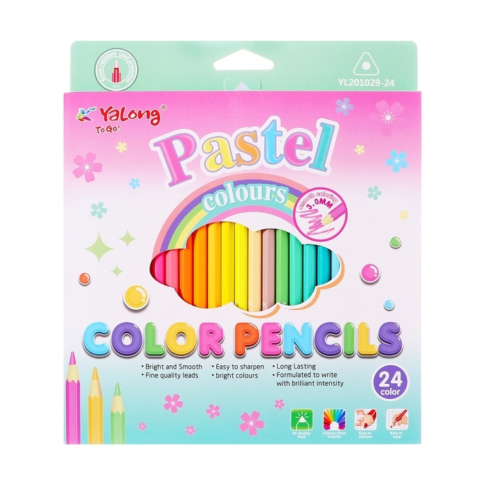 Карандаши 24 цвета в картонной коробке, треугольные, деревянные, Пастель МИКС Карандаши 24 цвета в картонной коробке, треугольные, деревянные, Пастель МИКС