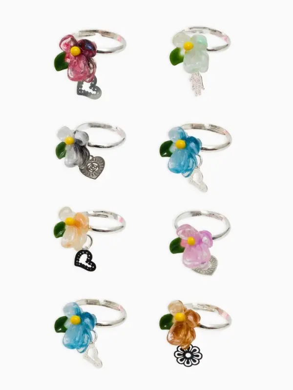 Кольцо &laquo;Выбражулька&raquo; цветок с подвеской, МИКС, безразмерное (фас. 36 шт.)