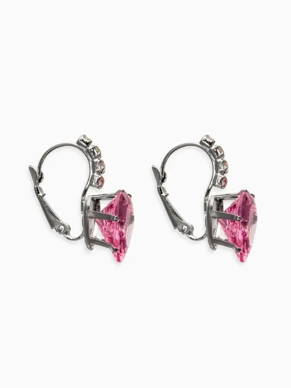 Серьги со стразами &laquo;Сердце&raquo;, мерцание, розовые в серебре