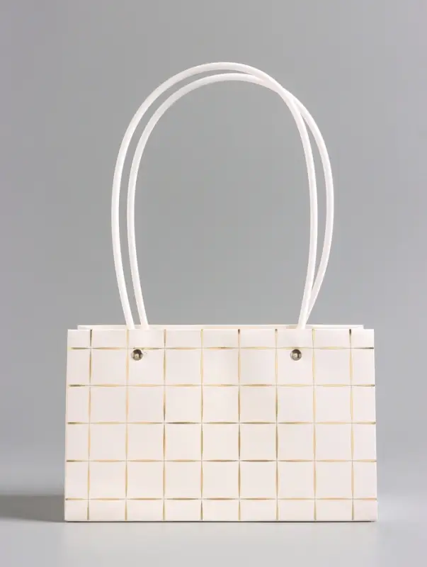 Сумка переноска для цветов, влагостойкая, белая, с тиснением, 22&times;10.5&times;13.5&plusmn;5% см