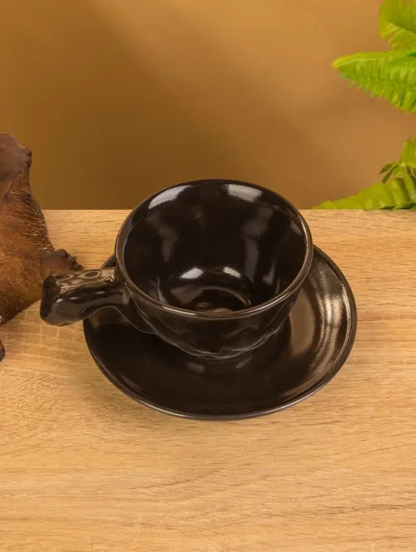 Чашка с блюдцем «Черепашка», 13×13×7 см, керамика, тёмно-коричневая