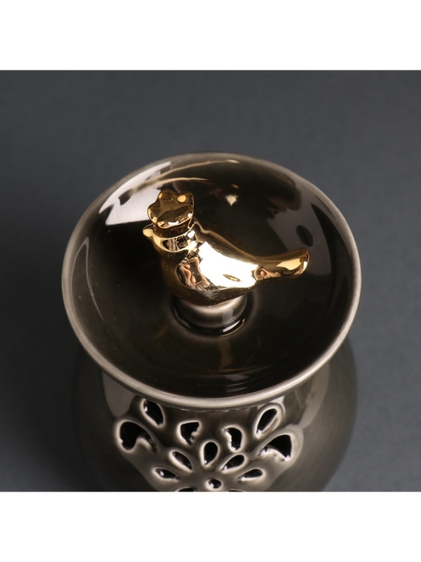 Аромалампа керамика Аромалампа керамика "Птичка в короне в цветочной чаше" черный перламутр 9х9х13 см