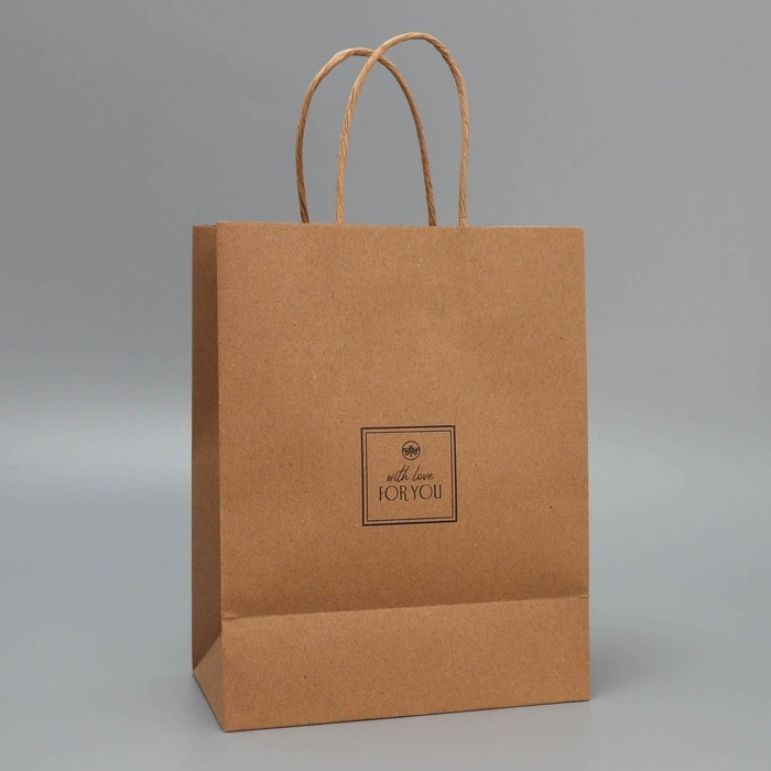 Пакет подарочный крафтовый, упаковка, «С любовью», MS 18 х 23 х 10 см Пакет подарочный крафтовый, упаковка, «С любовью», MS 18 х 23 х 10 см
