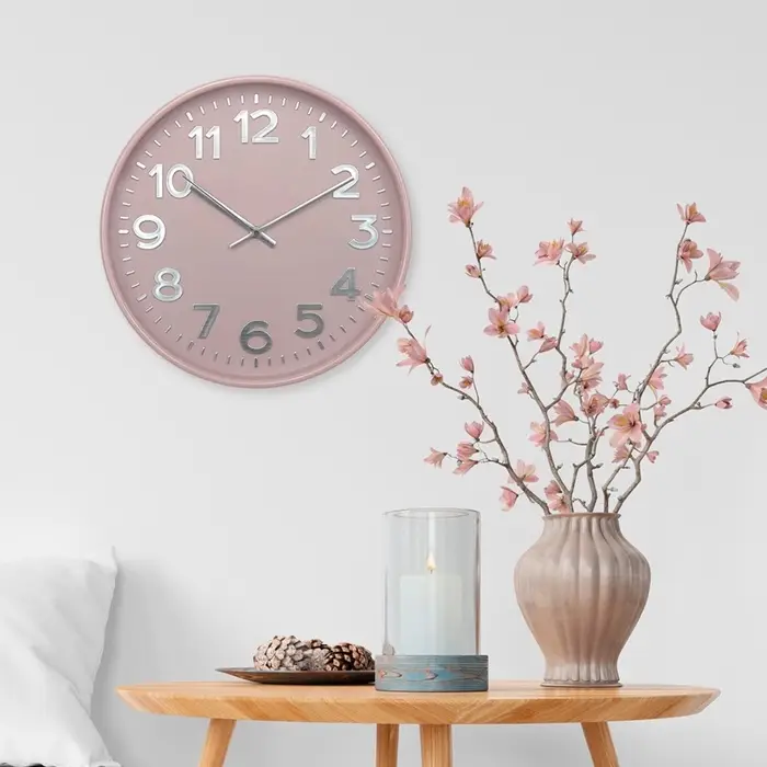 Часы настенные интерьерные, бесшумные, плавный ход, d=30.5 см, розовые