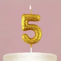 Свеча для торта, цифра, блестящая «5», золото, 9,5 х 4 см