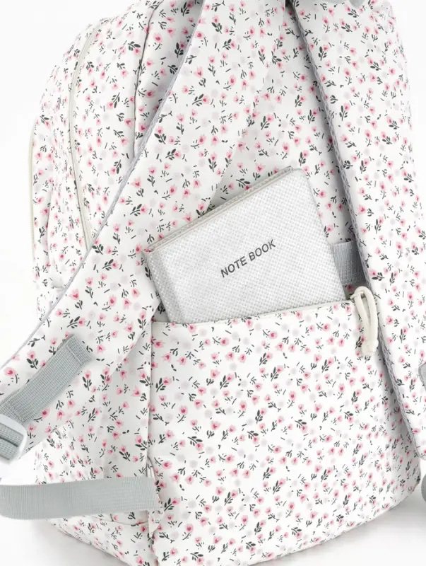 Рюкзак школьный для девочки &laquo;Цветочки&raquo;, 4 кармана, 31&times;13&times;48 см, белый