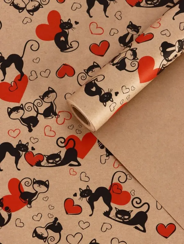 Бумага упаковочная крафт «Ля Мур», черный/красный, 0.72×10 м, 60±5% г