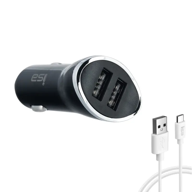 Автомобильное зарядное устройство с кабелем USB на Type-C + 2 USB 2.4A AZ14 ISA черное