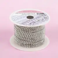 Цепь со стразами, металл, стекло, 2 мм, 9&plusmn;1 м, цвет серебряный