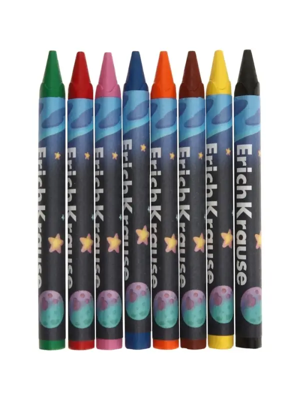 Восковые мелки 8 цветов, ErichKrause Kids Space Animals, трёхгранные