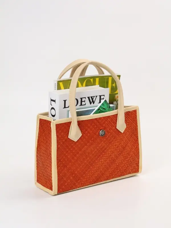 Сумка плетёная на застёжке из пандана, 30&times;10&times;35 см, бежево-оранжевая