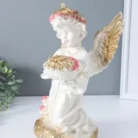 Фигура "Ангел с букетом" перламутр с золотом, 37х23х23 см