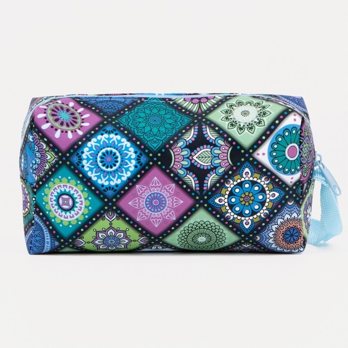 Косметичка дорожная на молнии, с ручкой, цвет синий/разноцветный