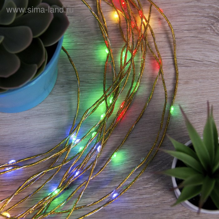 Гирлянда «Конский хвост» 15 нитей по 2 м, IP20, золотистая нить, 300 LED, свечение мульти, 220 В Гирлянда «Конский хвост» 15 нитей по 2 м, IP20, золотистая нить, 300 LED, свечение мульти, 220 В