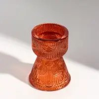 Подсвечник стекло на 1 свечу "Арки и полоски" оранж d=2,2 и 4,5 см 7х7х9,3 см