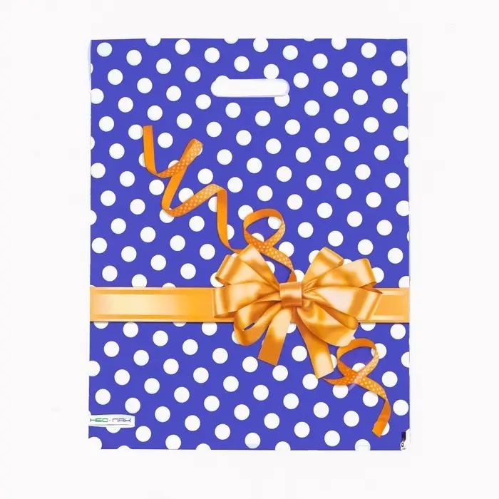 Пакет &laquo;Золотой бантик&raquo;, полиэтиленовый, с вырубной ручкой, 38&times;47 см, 60 мкм