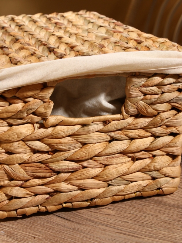 Корзинка прямоугольная с крышкой и тканевым подкладом, 33х22х14 см, водный гиацинт