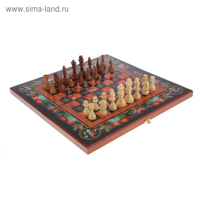 Настольные игры 3 в 1 Настольные игры 3 в 1 "Цветы": шахматы, шашки, нарды, деревянные, большие 50 х 50 см