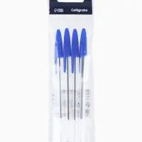 Ручка шариковая Calligrata, 4 штуки, синий стержень, узел 0.7 мм, прозрачный корпус с синим колпачком