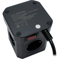 Сетевой фильтр Cablexpert Tower 5р/3м, 10А, 4хUSB, черный(TWR-5-U4-B-3)