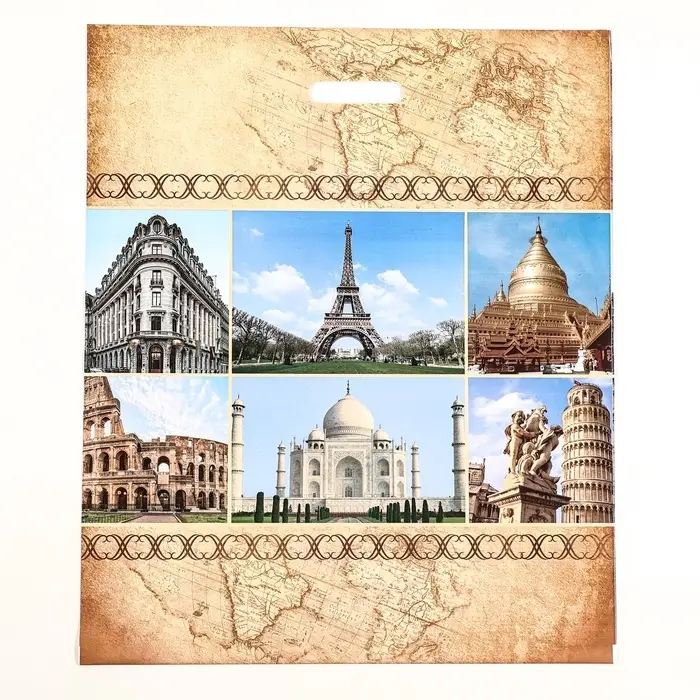 Пакет &laquo;Путешествие&raquo;, полиэтиленовый с вырубной ручкой, 50&times;60 см, 100 мкм