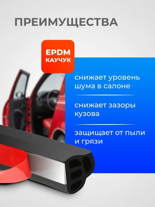 Уплотнитель двери в автомобиль, L-образный, самоклеящийся, 5 м, черный
