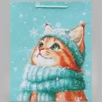 Пакет подарочный &laquo;Котёнок в шапке&raquo;, 26&times;12&times;32 см