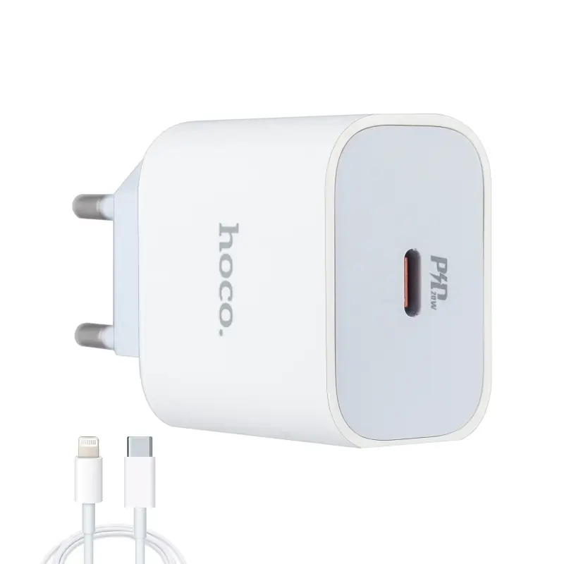 Сетевое зарядное устройство с кабелем Type-C на Lightning PD20W C76A Plus HOCO белое