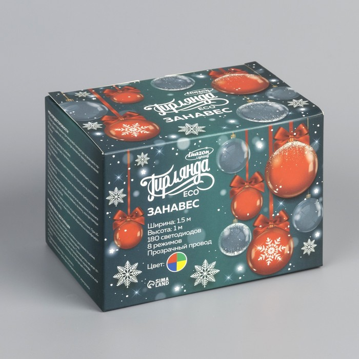 Гирлянда «Занавес» 1.5 × 1 м, IP20, прозрачная нить, 180 LED, свечение мульти, 8 режимов, 220 В Гирлянда «Занавес» 1.5 × 1 м, IP20, прозрачная нить, 180 LED, свечение мульти, 8 режимов, 220 В