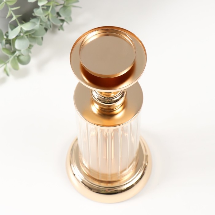 Подсвечник металл, акрил на 1 свечу  Подсвечник металл, акрил на 1 свечу "Колба" d=6 см золото 12х12х27 см