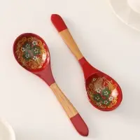 Ложка деревянная &laquo;Краснушка&raquo;, с плоским черенком, 20.2&times;6.2 см, хохлома, ручная роспись