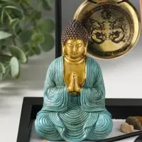 Сад Дзен "Будда в бирюзовом у гонга" песок+камни+аромапалочки 13,2х15х16 см
