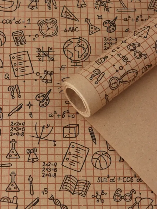 Бумага упаковочная крафт «Школьная пора», коричневый/черный на коричневом фоне 0.7×10±5%м Бумага упаковочная крафт «Школьная пора», коричневый/черный на коричневом фоне 0.7×10±5%м