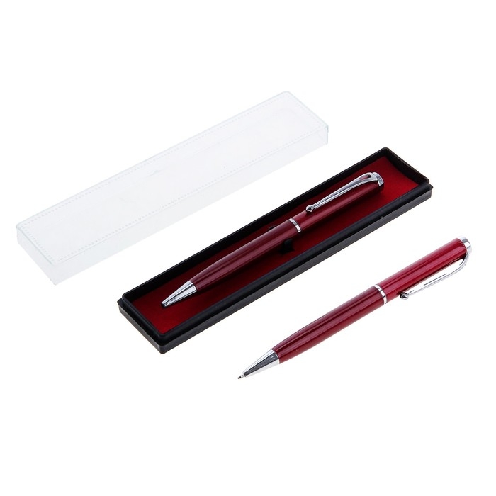 Ручка шариковая, подарочная, поворотная, в пластиковом футляре, бордовая с серебристыми вставками,  Ручка шариковая, подарочная, поворотная, в пластиковом футляре, бордовая с серебристыми вставками, "Оригинал"