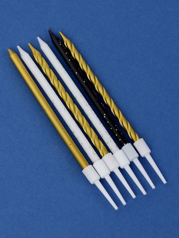 Свечи в торт Свечи в торт "Праздничное волшебство", 6 шт, белый, черный, золотой