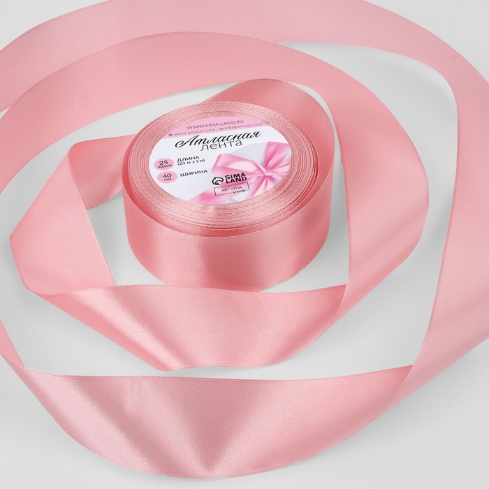 Лента атласная, 40 мм × 23 ± 1 м, цвет жемчужно-розовый №135 Лента атласная, 40 мм × 23 ± 1 м, цвет жемчужно-розовый №135