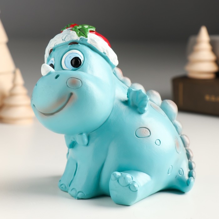 Копилка полистоун Копилка полистоун "Дракоша цвета неба в новогоднем колпаке" 10х8,5х10 см