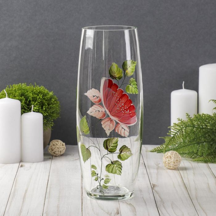 Ваза Ваза "Бочка" роза, прозрачная (ручная рукопись) 26см