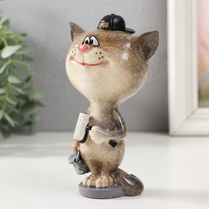 Сувенир полистоун лак Сувенир полистоун лак "Котик-маляр" 8,2х6х13 см