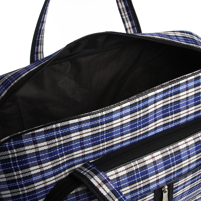 Сумка дорожная на молнии, наружный карман, длинный ремень, цвет синий/белый Сумка дорожная на молнии, наружный карман, длинный ремень, цвет синий/белый