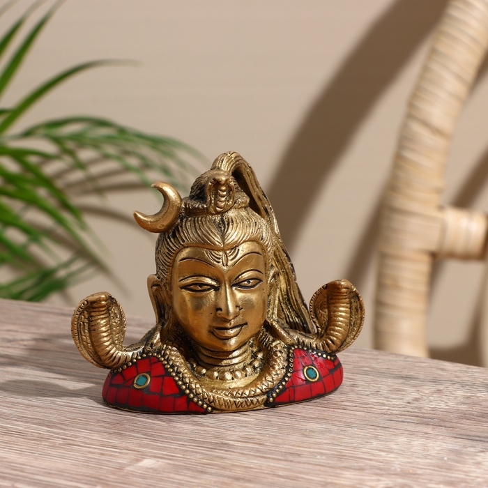 Сувенир Сувенир "Бюст Шивы" 2 змеи, латунь, камень 8 см