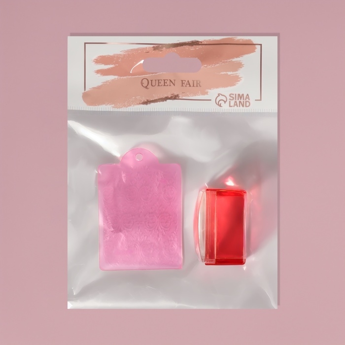 Набор для стемпинга, 2 предмета: штампик 3,5 &times; 2,5 см, скребок-пластина 5,4 &times; 4,2, цвет красный/прозрачный