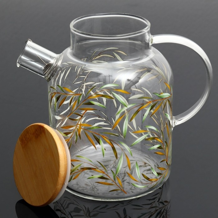 Чайник стеклянный заварочный с бамбуковой крышкой «Тропики», 1700 мл Чайник стеклянный заварочный с бамбуковой крышкой «Тропики», 1700 мл
